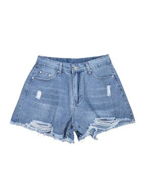 NWOT | Light Wash High Waisted Distressed Frayed Hem Denim Jean Shorts | Medium